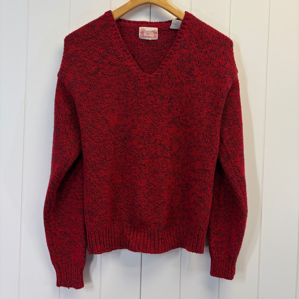 Vintage Cadogan Court Preppy Marled V-Neck Sweater Women Small Dark Academia